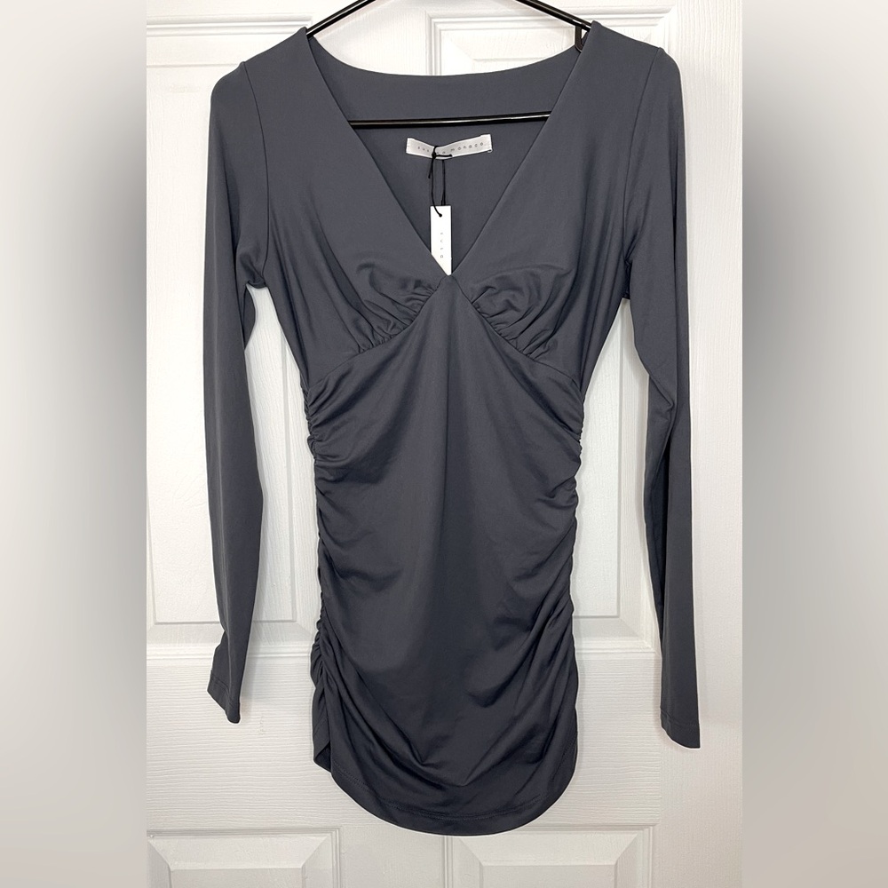 SUSANA MONACO Long Sleeves V Neck Gather Top Size M